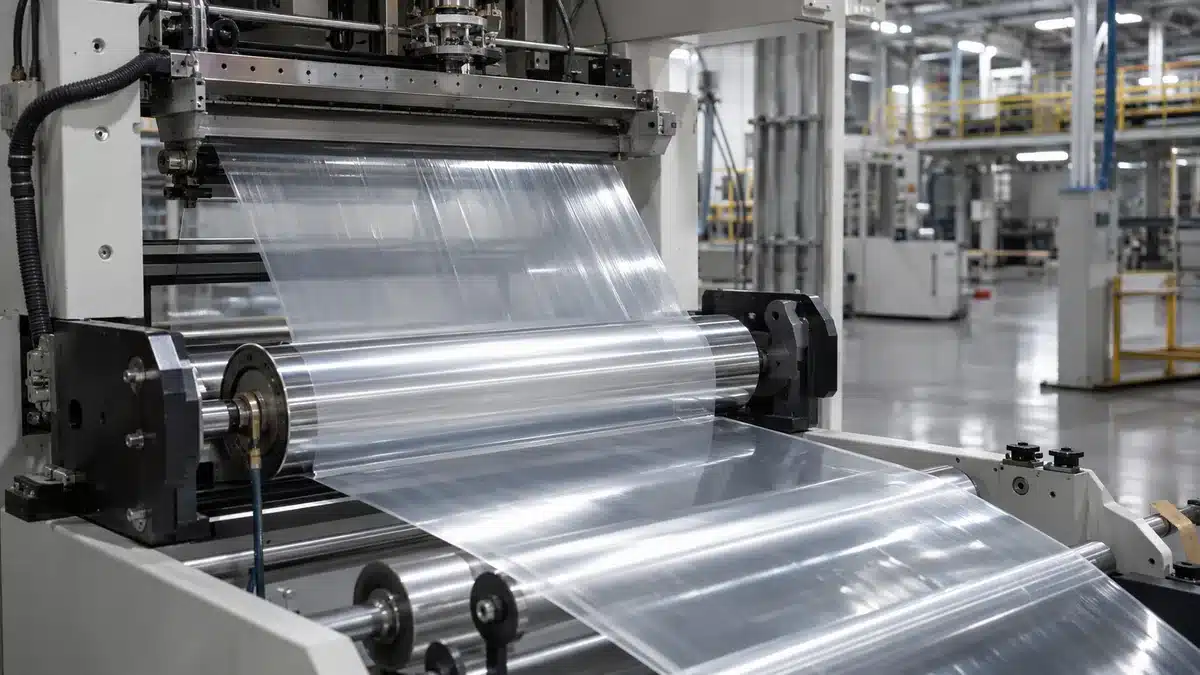 Generic cast film web cooling on a polished chill roll