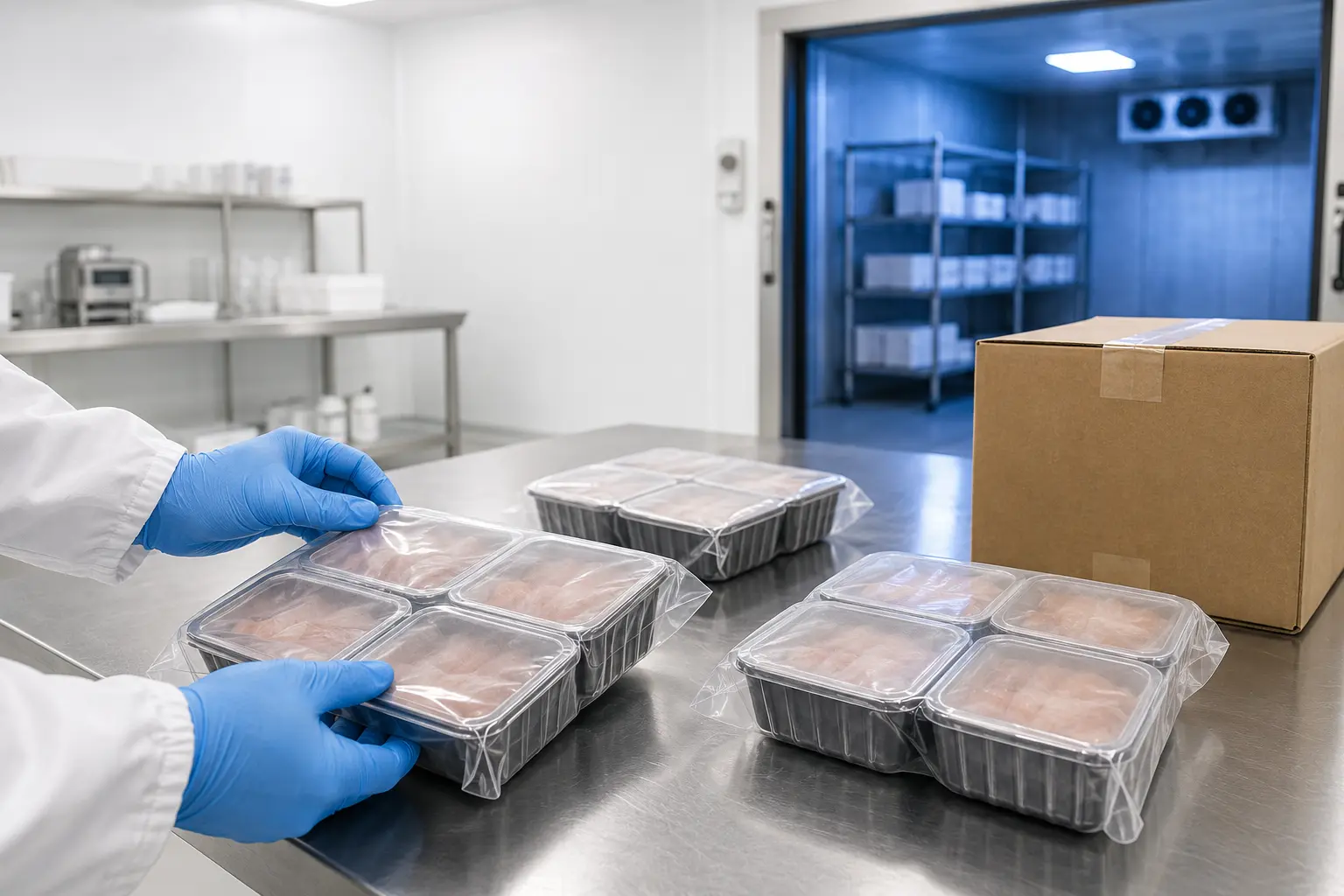 Concept illustration of a quality team evaluating seals, shrink appearance, cold storage, and handling