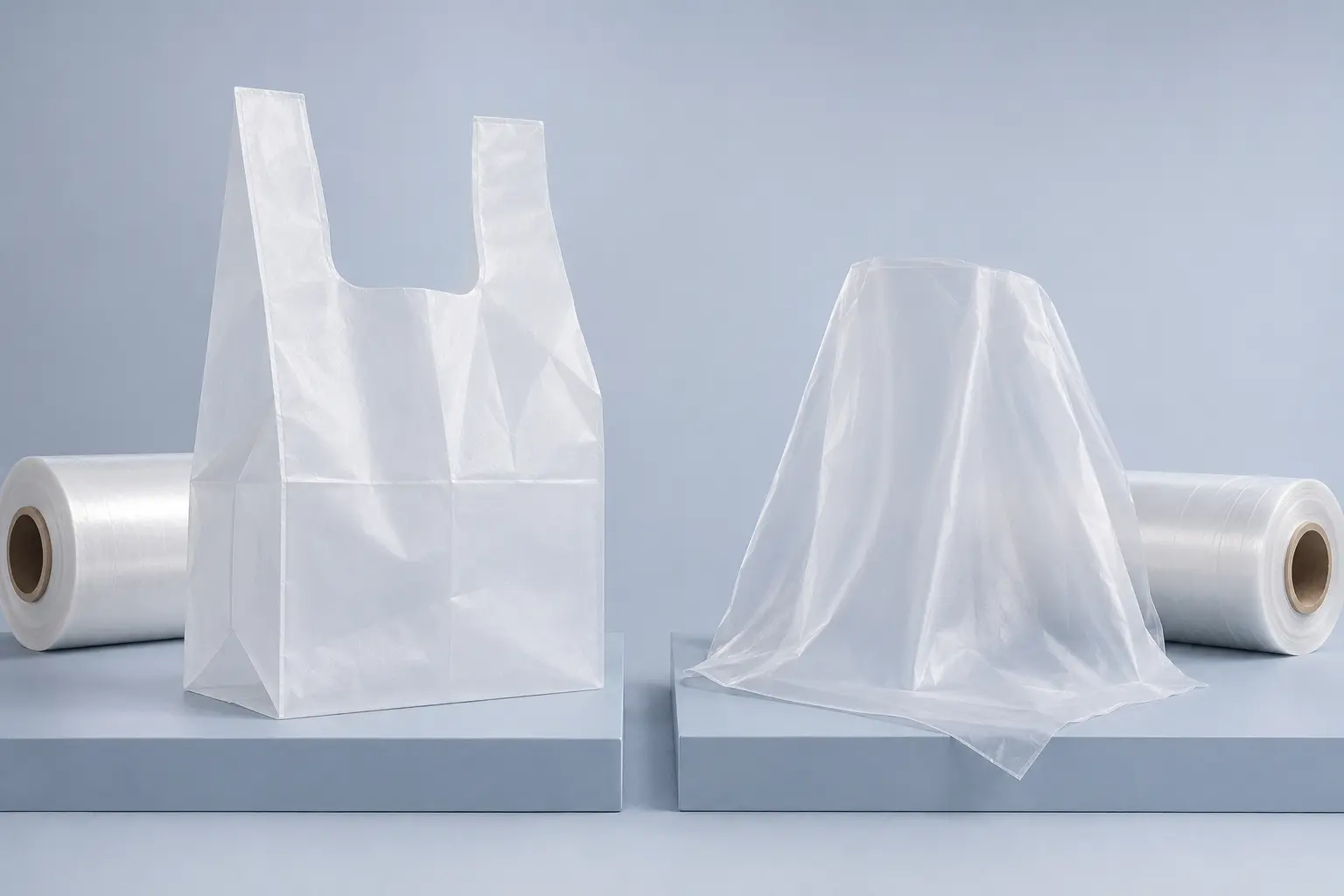 Concept illustration comparing crisp higher-density PE film with a softer medium-density liner film