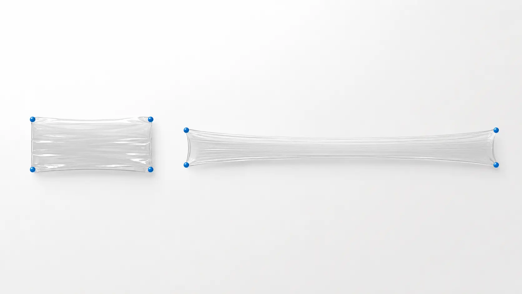 Concept illustration comparing a short unstretched film web with a longer elongated web