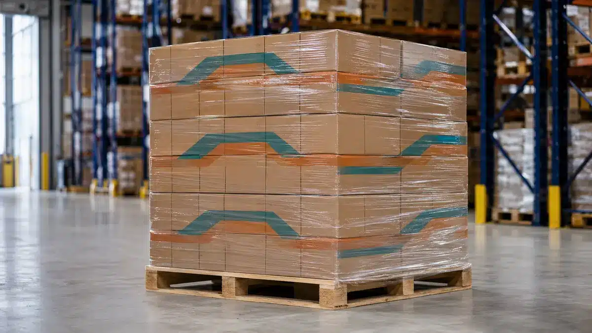 Generic warehouse pallet wrapped with translucent printed stretch film