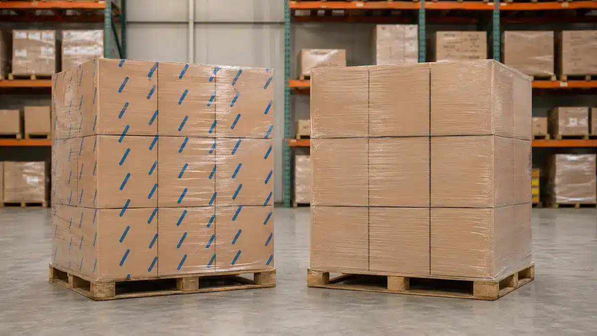 Generic pallet comparison with printed and unprinted stretch film