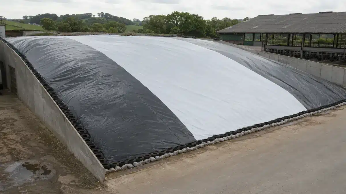Concept illustration of a sealed silage clamp covered with agricultural film