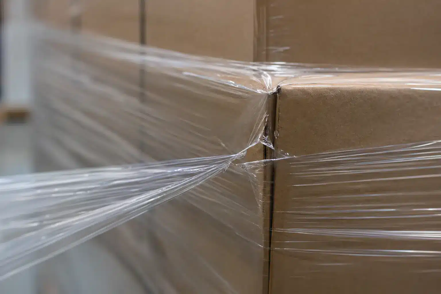 Concept illustration of stretch film tearing at a sharp carton corner